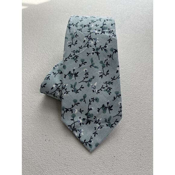 Ties.com Blue/Green Floral Pattern 100% Cotton Handmade Tie NWOT - Picture 1 of 6